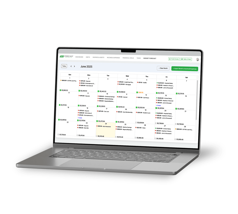laptop screen showing Forecast Budgeting calendar view